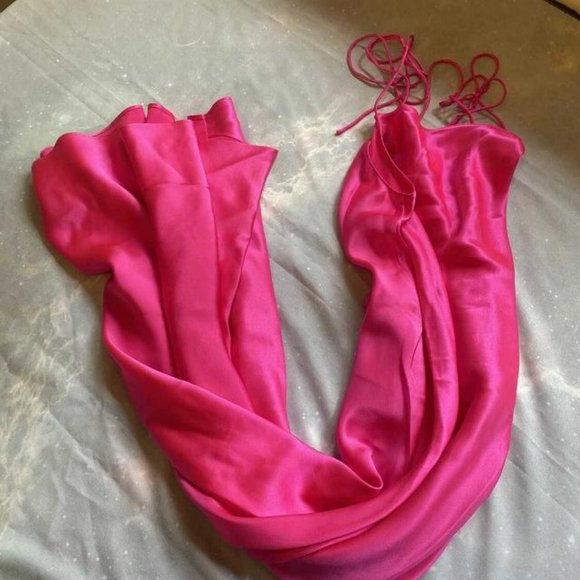 DANNIJO ACID PINK SILK MIDI DRESS - Picture 2 of 9